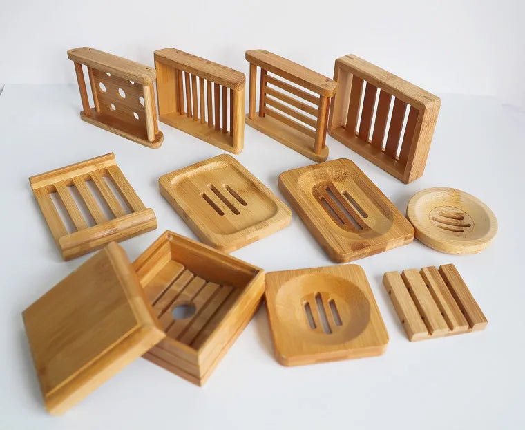 Natural Bamboo Soap Dish Self-Draining Non-Slip Soap Saver for Shower Bathroom Bath Soap Holder