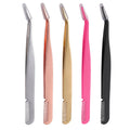 Stainless Steel Curved Lash Tweezers Set with Comfortable Handle and Rounded Tip Applicator for DIY Eyebrows Precision Grooming