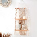 2 Tiers Boho Nordic Cotton Home Decor Hand Woven Floating Wall Hanging Macrame Shelf