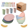 Hot Sale 28 PCS/Set European Style Wheat Straw Eco-Friendly Kids Dinnerware Set with Plates & Dishes