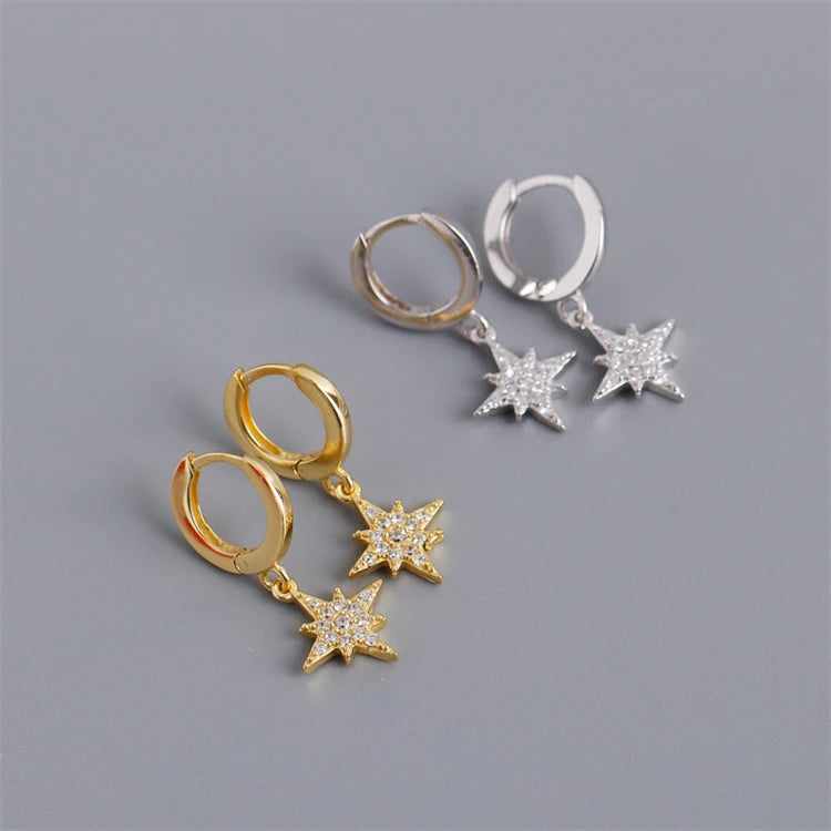 Fashion Starburst Pendant 18k Gold Zircons Diamond 925 Sterling Silver Anise Star Drop Earrings Women