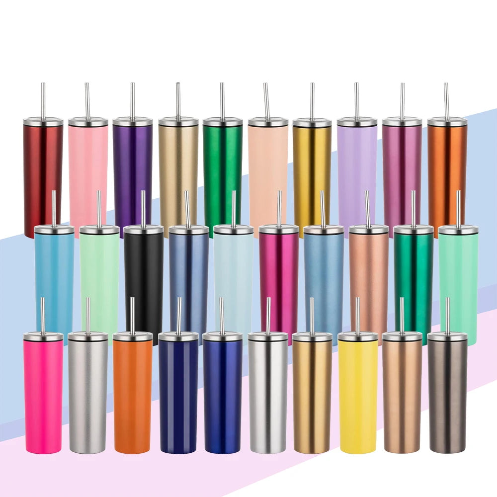 Skinny Tumbler 20oz Ice or Cold Straight Slim Tumbler Vacuum Insulated Stainless Steel Tumbler Cup with Metal Lid Straw