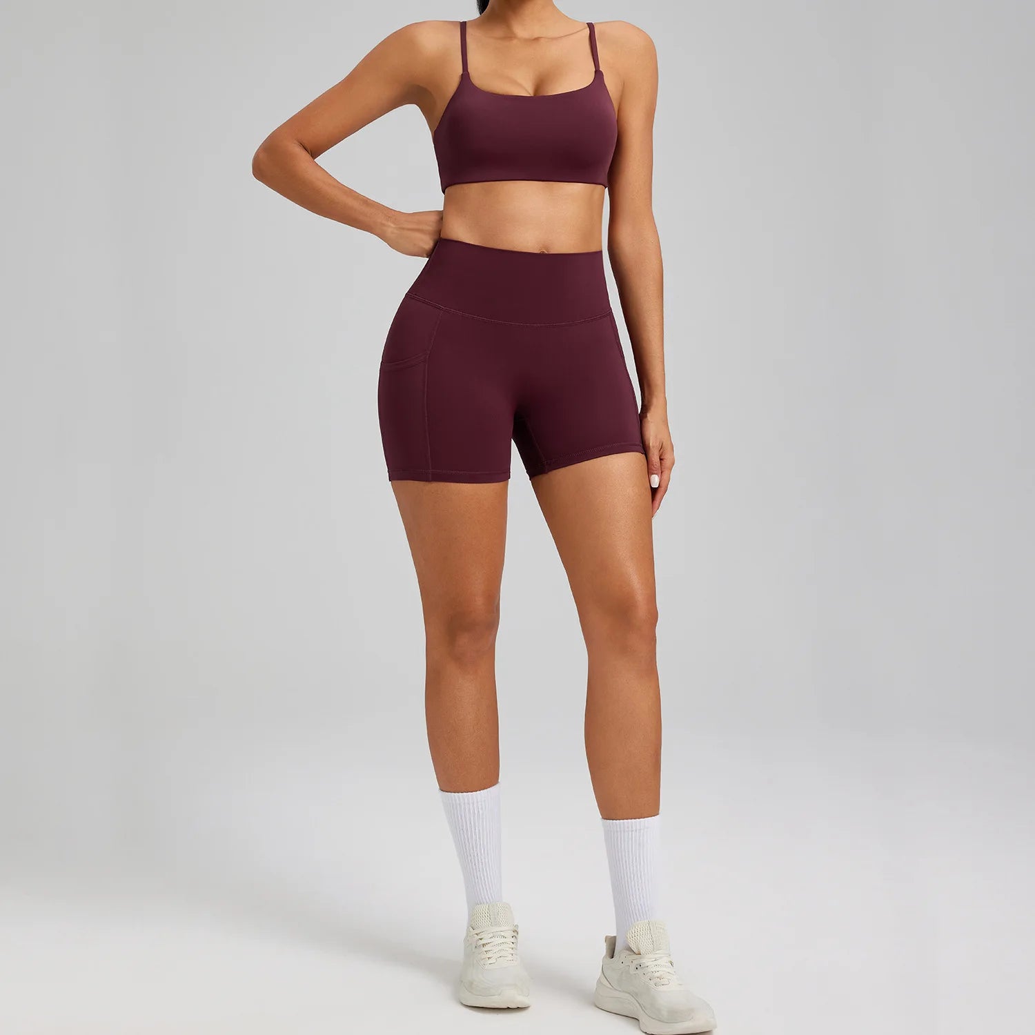 Women's 2-Piece Workout Sets Breathable Lightweight Bra & High Waist Shorts with Pockets for Yoga & Gym Fitness Outfits