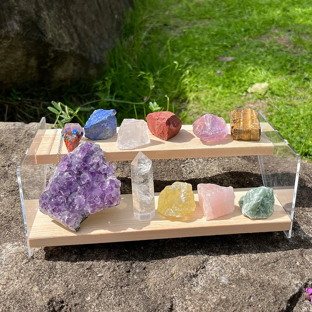 11PCS Healing Crystals Set for Beginners 7 Raw Chakra Stones Clear Quartz Point Wand Amethyst Cluster Spiritual Pendulum