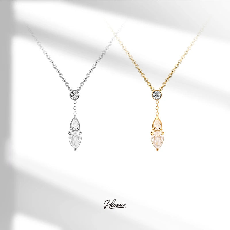 HOVANCI 316l Stainless Steel Jewelry PVD Waterproof  Fashion Jewelry Water Drop Zircon Pendant Necklaces for Women Wholesale
