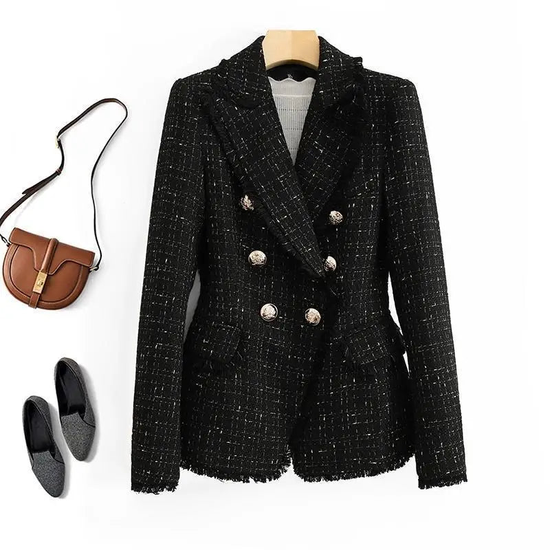 New Trend Women Blazer Suit Wide Collar Breasted Raw Edge Double Pocket Blazer Women Casual Blazers Ladies Women