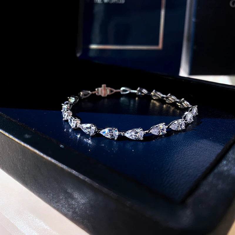 New Hot Sale 925 Sterling Silver Bracelets Women 4x6mm Pear Cut Moissanite Gemstone Bracelets & Bangles Charm Bracelet