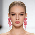 Long Flower Petal Beaded Earrings Boho Drop Stud Lace Handmade Exaggerated Tassel for Women Girl Large