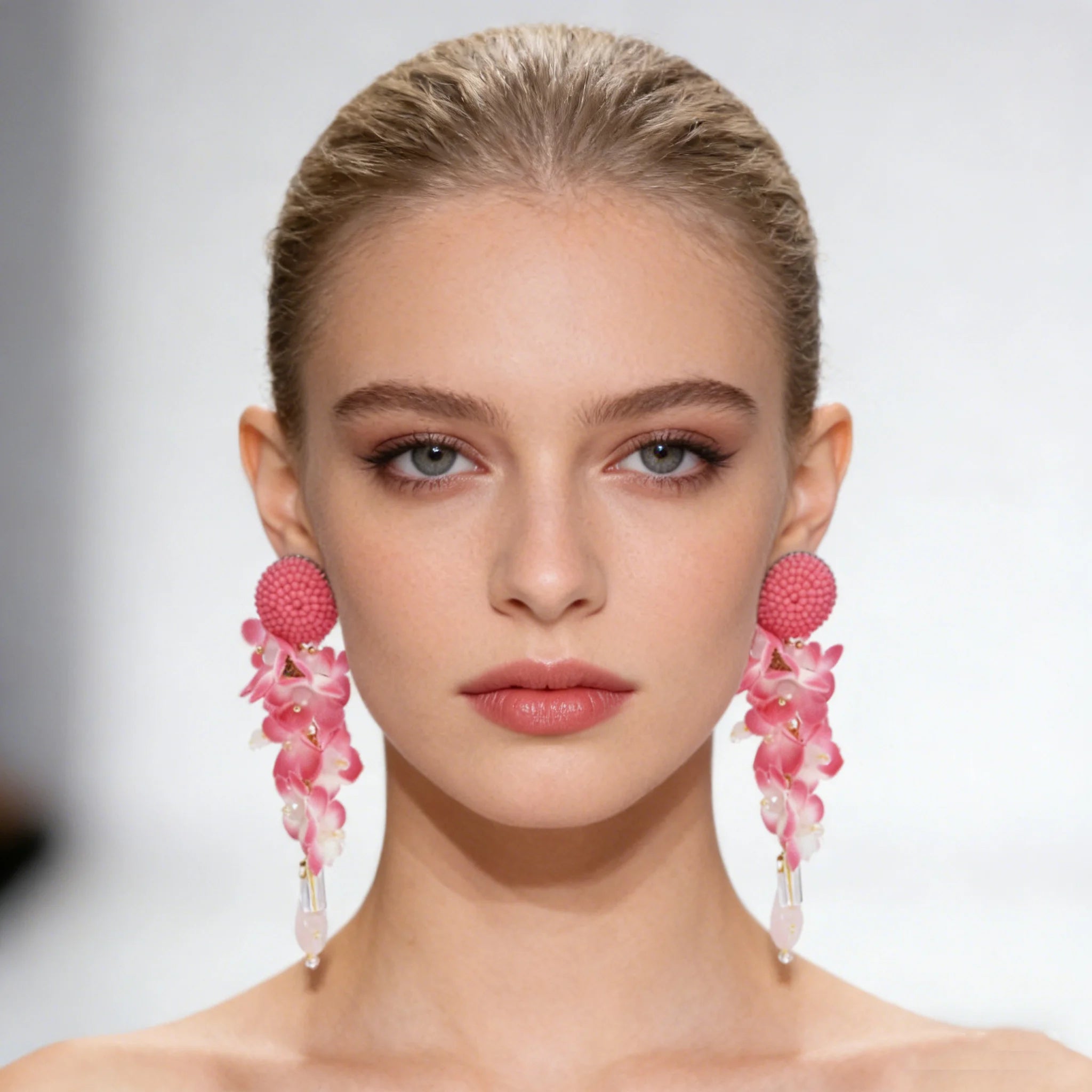 Long Flower Petal Beaded Earrings Boho Drop Stud Lace Handmade Exaggerated Tassel for Women Girl Large