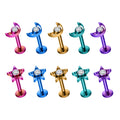 ASTM F136 Titanium Punk Style Silver/Gold Plated Lips Shape CZ Inlay Anodizing Multicolor Nose Stud Earrings Labret 16G Ear