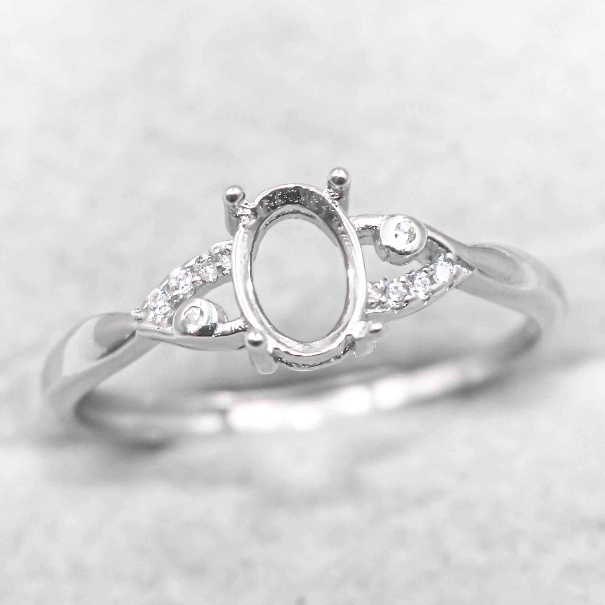 Sterling Silver 5*7mm Semi Mount Ring Empty Frame Blank Support Claw Setting S925 Base Holder Without Center Stone for DIY Inlay