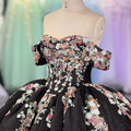 Glitter Black Lace Flower Quinceanera Sequins Dresses for 15 Girls Dy6797-1