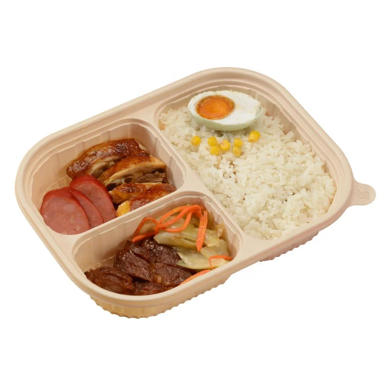 38 oz 3 Divisions Corn Starch Takeout Lunch Box Microwaveable Biodegradable Disposable Hot Food Catering Boxes