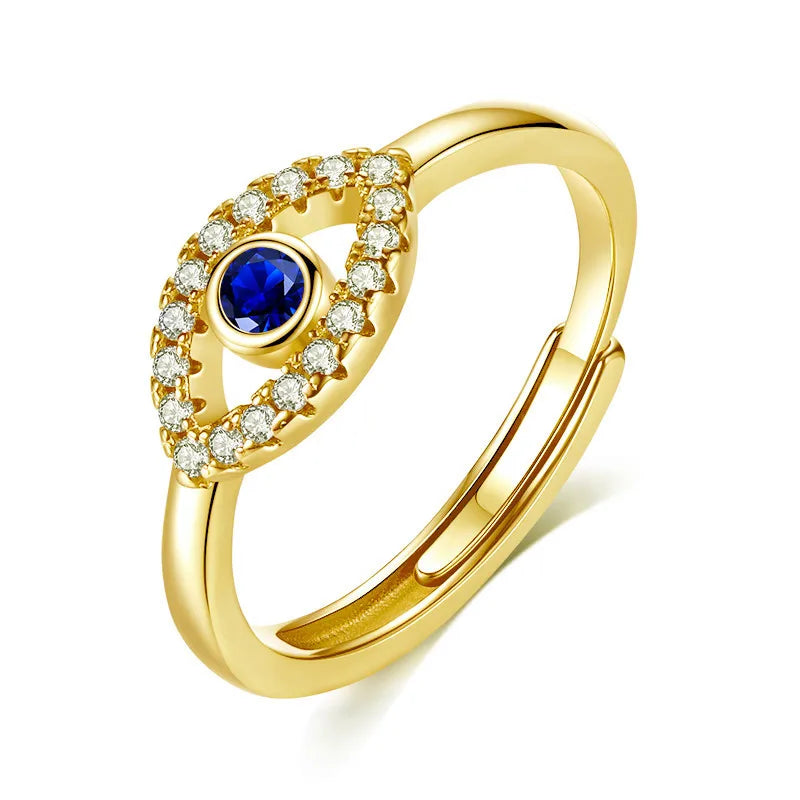 Evil Eye Ring Sterling Silver Adjustable Protection Ring for Her Good Luck Ring Gift for Best Friends