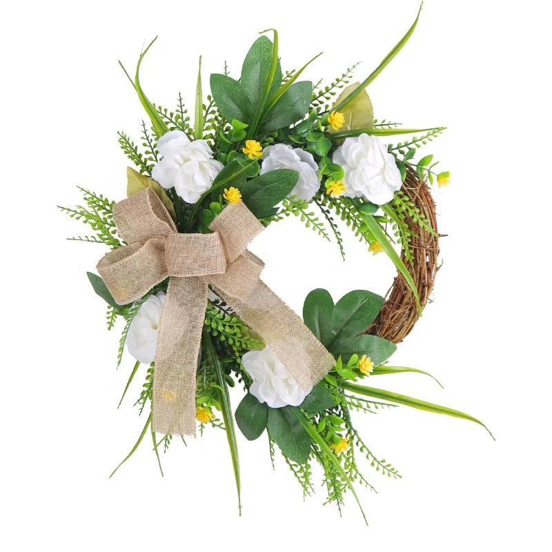 Cross-border Spring Autumn Simulation Magnolia Summer Daily Wreath Flower Front Door Decoration Rattan+Plastic 35x30cm