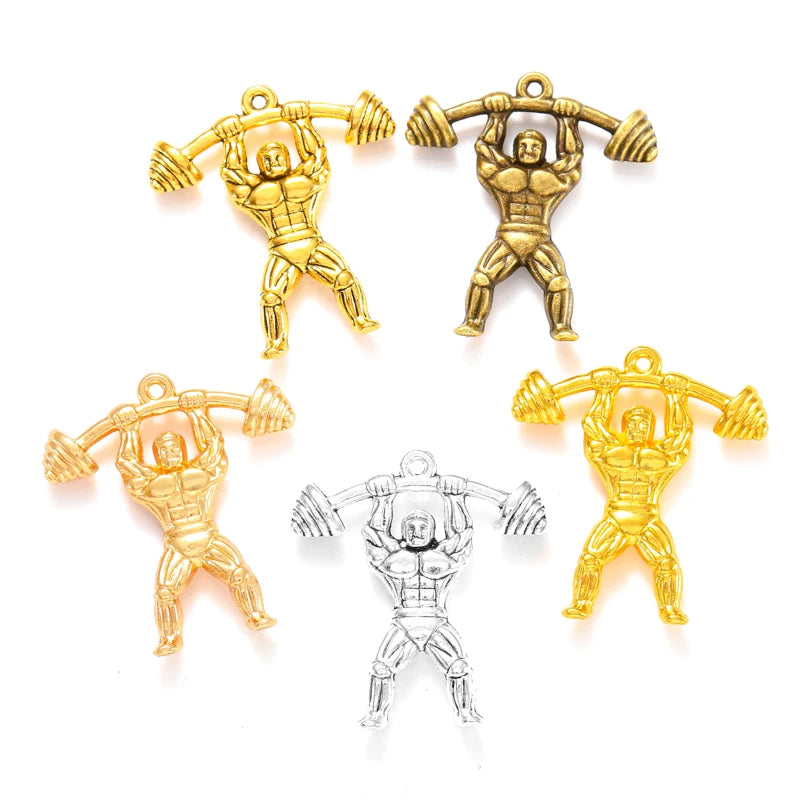 5color Weightlifter Charms Necklace Key Chain Pendant Bracelet Jewelry Making Handmade Diy Supplies 31*28mm I1132