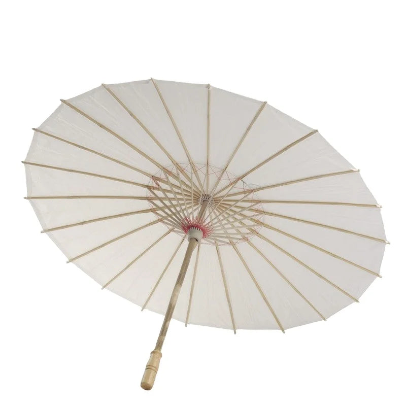 Custom Logo Chinese Style Paper Umbrella DIY Bamboo Craft Dance Prop White Paper Parasol Umbrellas for Wedding Party Decoration