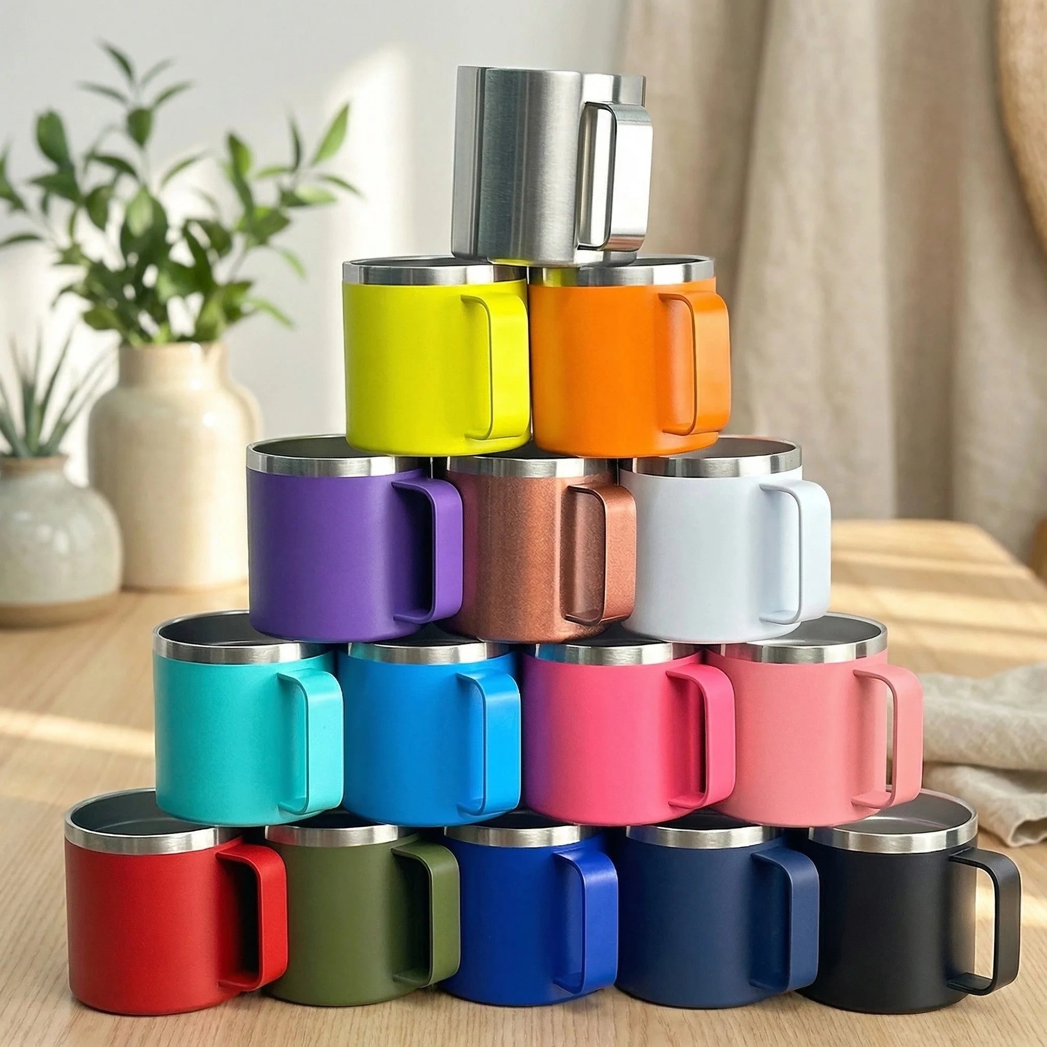 Portable 14oz Coffee Mug Wine Cup Coffee Mug with Handle Cup Travel Mug 14oz Double Wall Tumbler Powder Coated Laser Engraved