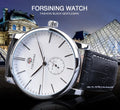 Forsining Men Casual Mechanical Watches Minimalism Ultra Thin Brand New Fashion Genuine Leather Strap Business Sports Wristwatch