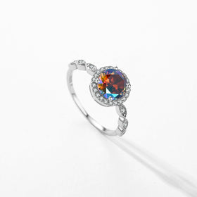 925 Sterling Silver High-end Vintage Fine Jewelry Rainbow Color Zircon Sparkling Round CZ Cocktail Rings for Women