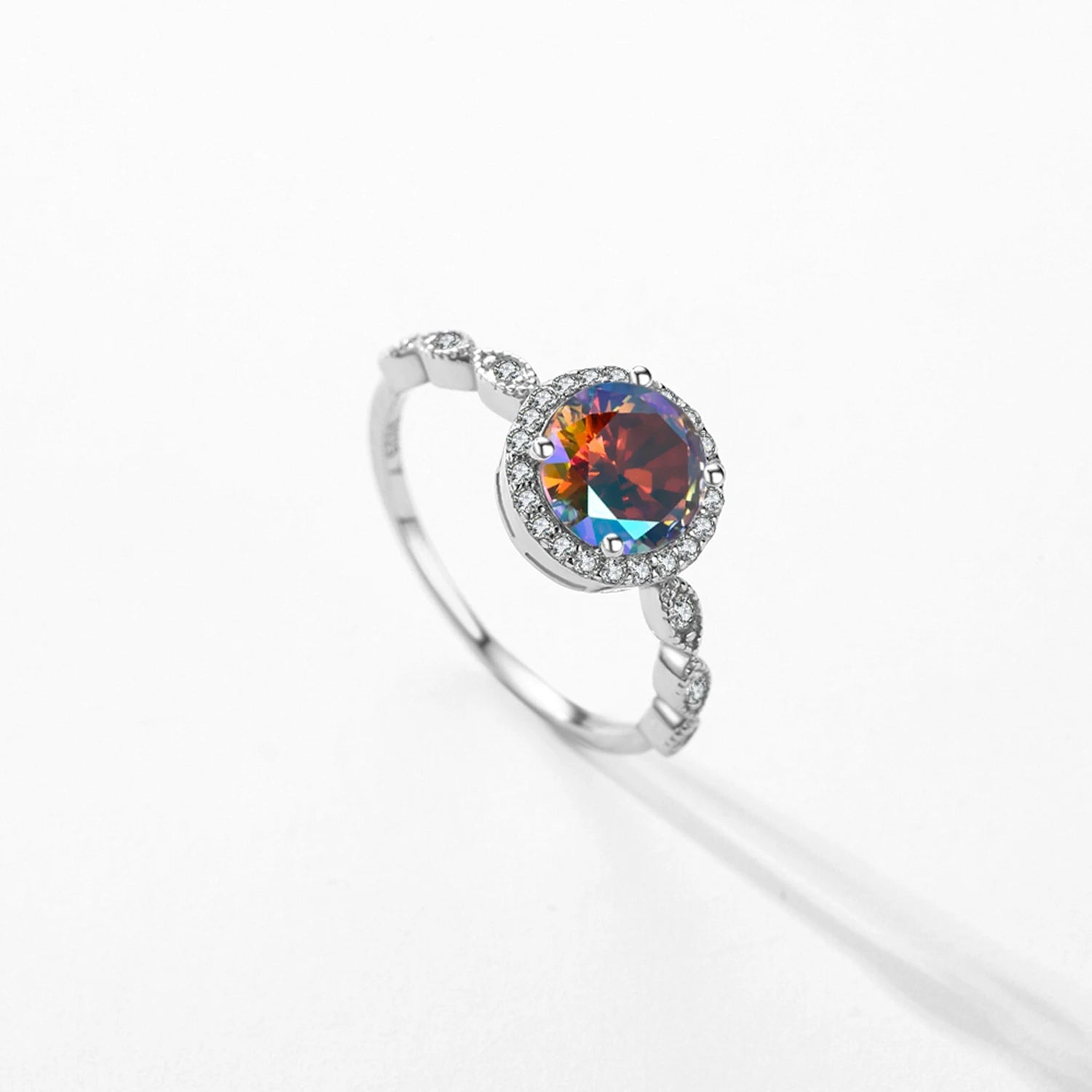 925 Sterling Silver High-end Vintage Fine Jewelry Rainbow Color Zircon Sparkling Round CZ Cocktail Rings for Women