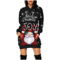 Winter New Women's Long Sleeve Sweater Dress Fashion Print Christmas Hooded Dress