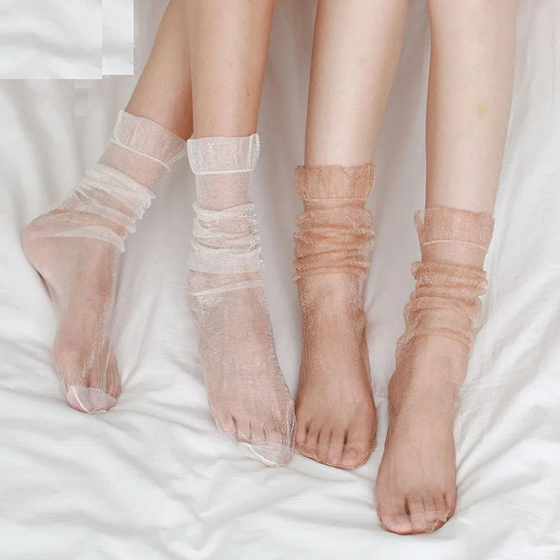 2022 Luxury Women's Summer Silk Tube Socks Hot Glass Thin Sheer Crew Length Knitted Breathable Feature