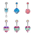 Set of 10 Surgical Steel bar Navel Rings Multicolored Zircon Cute Kitten Heart-shaped Band Drill Body Jewelry for Weddings