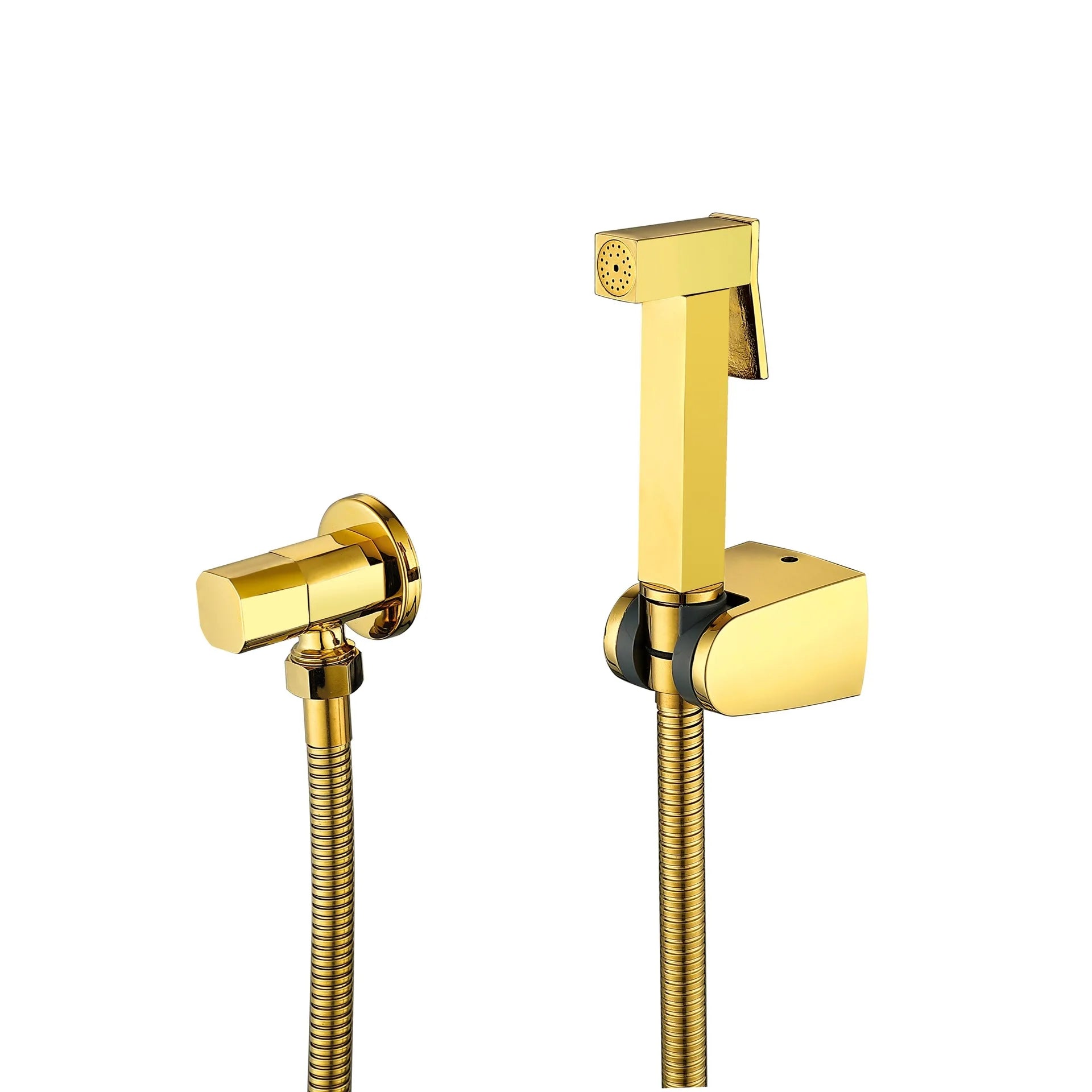 Modern Polished Gold Bidet Sprayer Self Cleaning Eco-Friendly Hotel Use Wall-Mounted Toilet Bidet Set Brass
