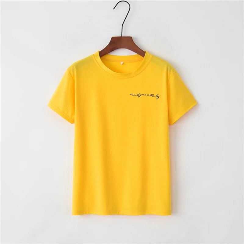 Calvera Yellow Street Printed Tops for Women Short Sleeve Tees Cheap Wholesale T Shirt Factory Customized