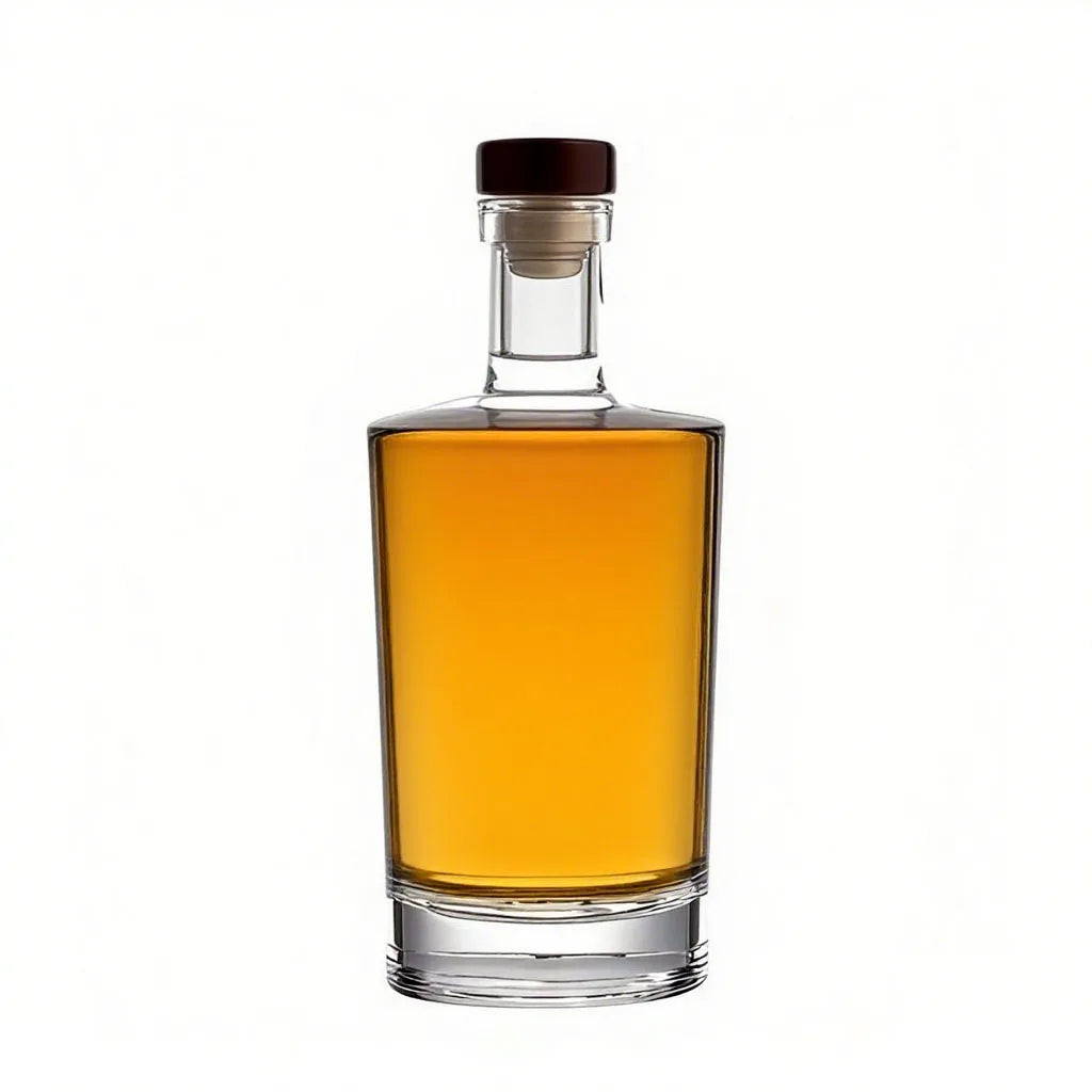 Custom Luxury 500ml 700ml 750ml Empty Flat Shoulder Whiskey Rum Gin Tequila Liquor Vodka Glass Bottle in Stock With Rubber Cork