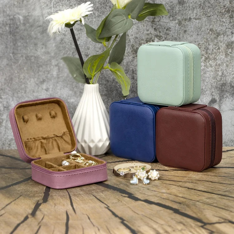 Wholesale Customized Jewelry Storage Case Zipper Blank Ear Stud Box Travel Case Organizer Leatherette Jewelry Box for Engraving