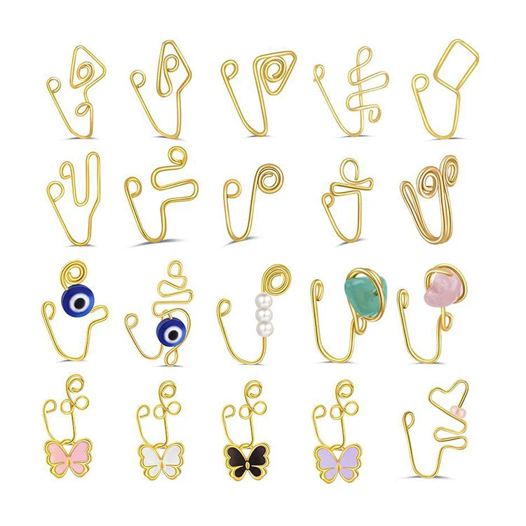 Creative Cute Multi-color Natural Crystal Handmade Nose Ring 18k Gold Plating Love Butterfly Nose Ring Studs