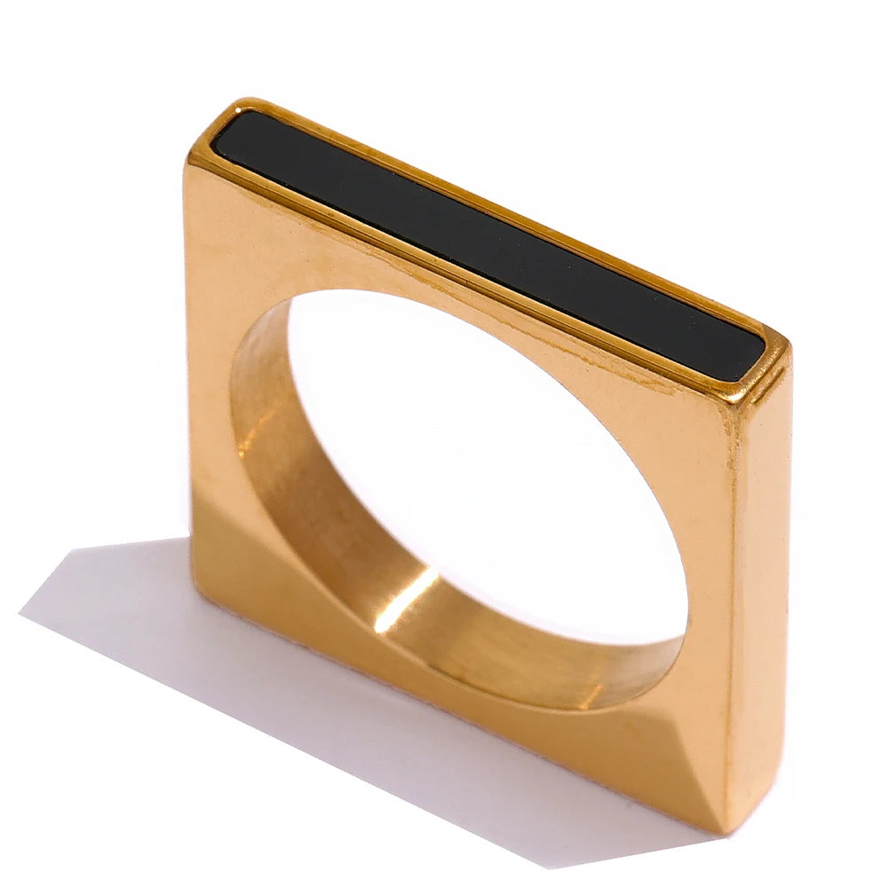JINYOU 1133 Waterproof 18K Plated Jewelry Geometric Stainless Steel Women Trendy Simple Square Acrylic Ring 2025