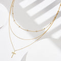 BQN07 RINNTIN Fashion Multi-Layer Cross Necklace Gold 925 Sterling Silver Chain Cross Pendant Necklace Women