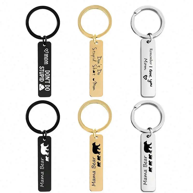 Wholesale Custom Keyring Stainless Steel Mama Bear Keychain Mother Mom Gift I love You Metal Key Chains Teddy Bear Mama Keychain