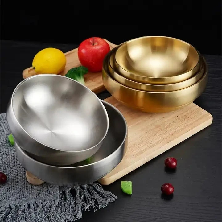 304 Stainless Steel Reusable Double Layer Insulation Noodle Bowl Multi-Size for Party Metal Tableware for Cold Noodles