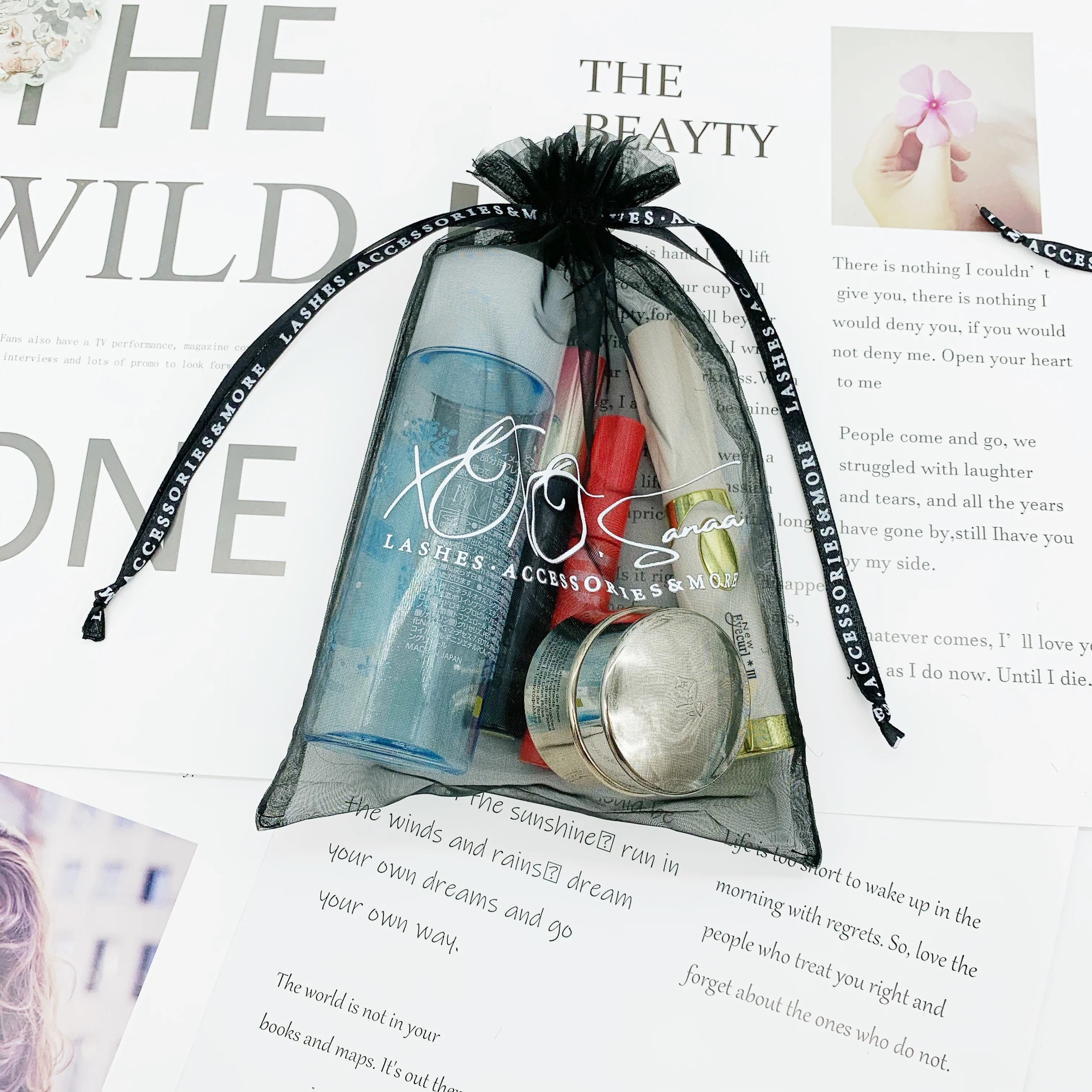 Customizable Size and Logo Organza Cosmetic Packaging Bag Drawstring Pouch Organza