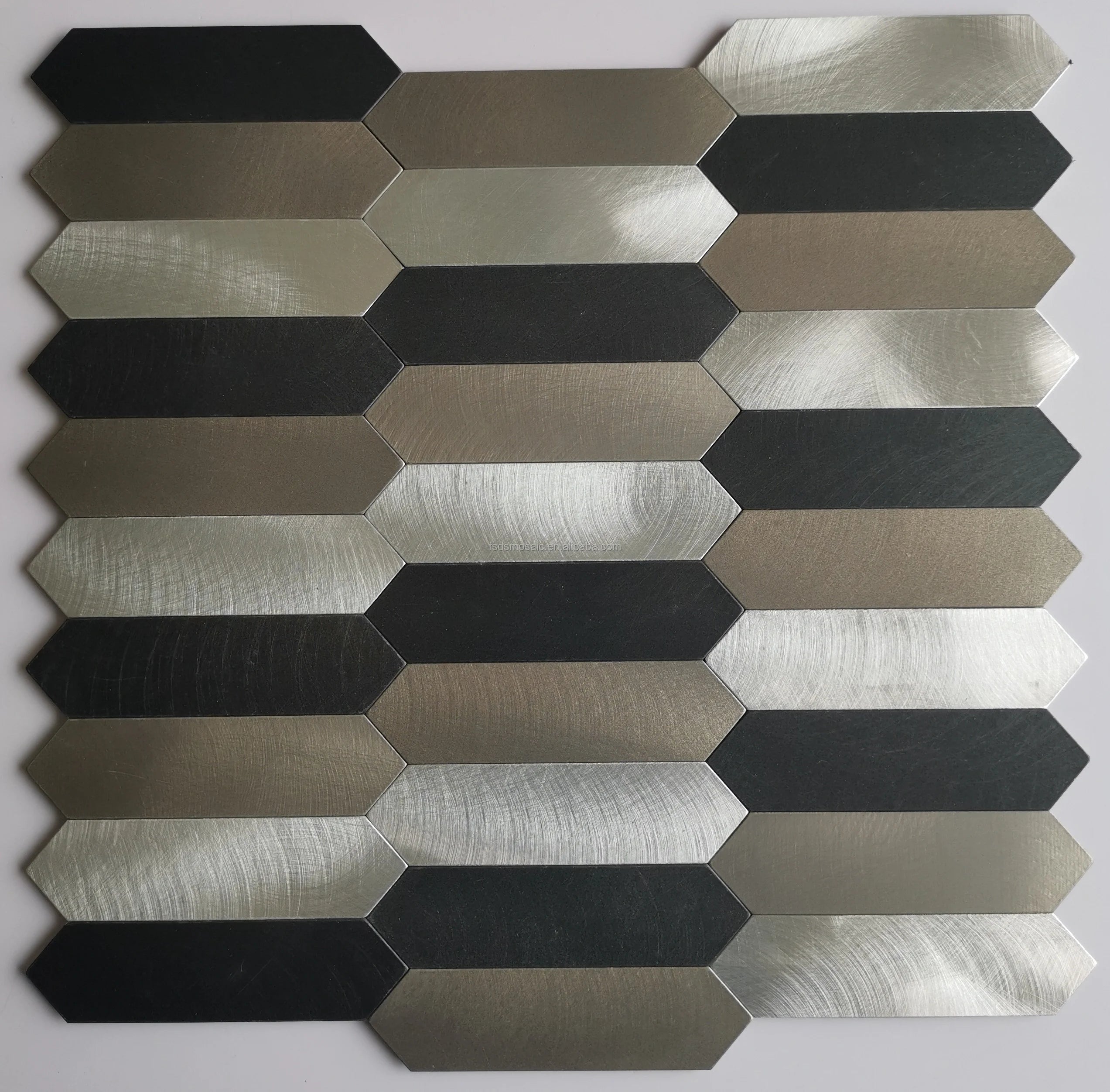 Long Hexagon Colorful Self-Adhesive Mosaic Wall Tile Metal 3d Backs Plash Wall Sticker Mosaic Tile