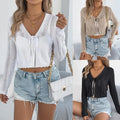 Wholesale Autumn Europe and America Leisure Lace-up Hollowed Out Long Sleeves Knitted Sweater Cardigan Coat Women's Jacket