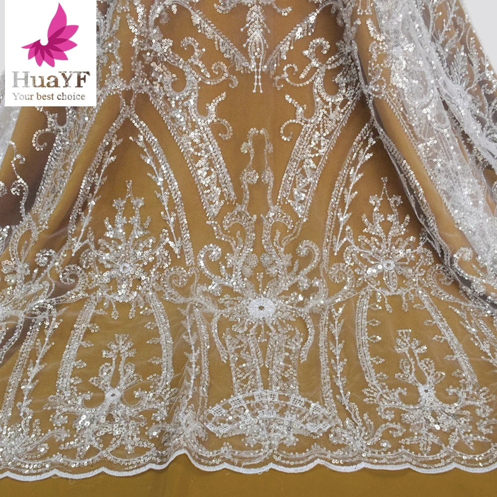 Hot Selling African Nigerian Crystal Sequin Beaded Tulle Lace Fabric HY1818-1