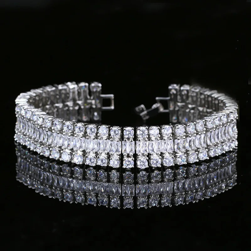 High quality fashion luxury  women bracelet jewelry gold filled 3 Layer cz AAA cubic zirconia bracelet