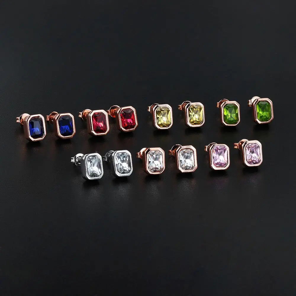 Simple Colorful Zirconia Stud Earrings for Women Red Blue Green Crystal Women's Party Classic Earings Fashion Jewelry