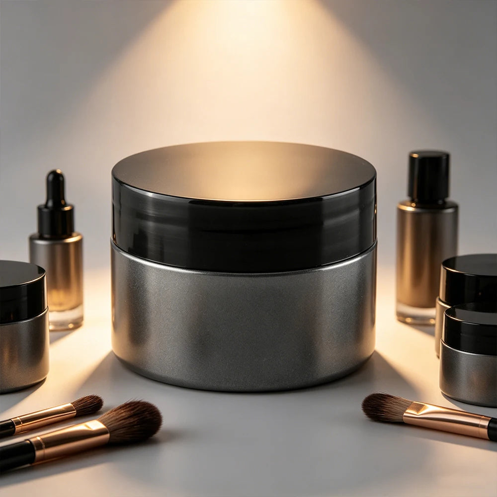 Empty Plastic Cosmetic Jars with Free Sample Black Transparent Skincare Packaging Face Cream Jar for Cosmetic