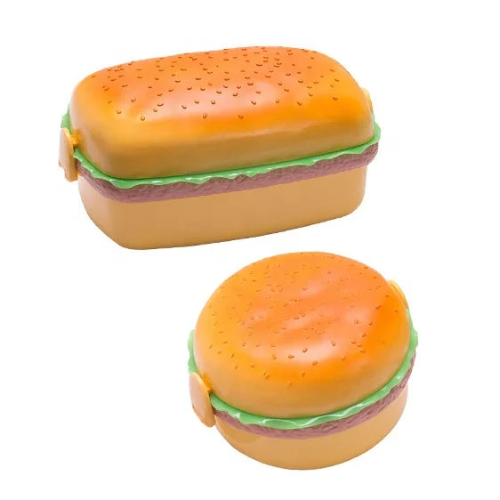 Cute Kids Hamburger Container  Lunch Box Bento with Spoon Plastic Kid Lunch Box for School