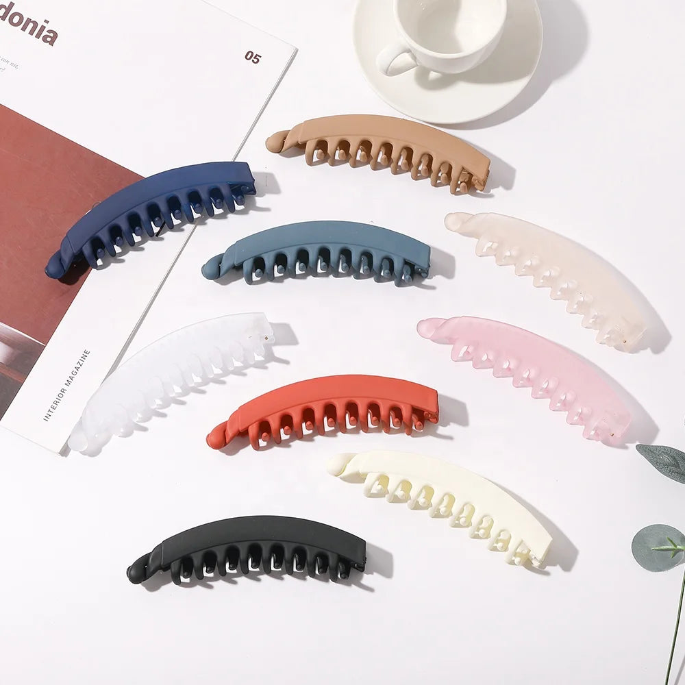 Solid Color Long Hair Claw Banana Clips High Ponytail Holder Made of Plastic for Party Style