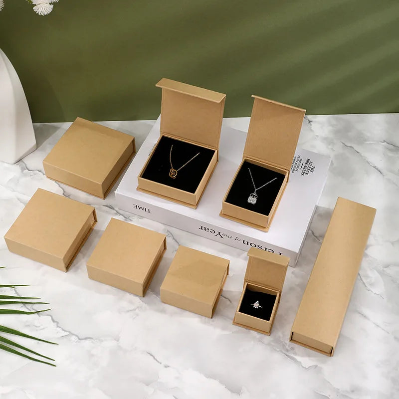 Factory in Stock Kraft Rigid Gift Box with Magnetic Closure for Ring Necklace Bracelet Earrings Jewelry Set Packaging Box