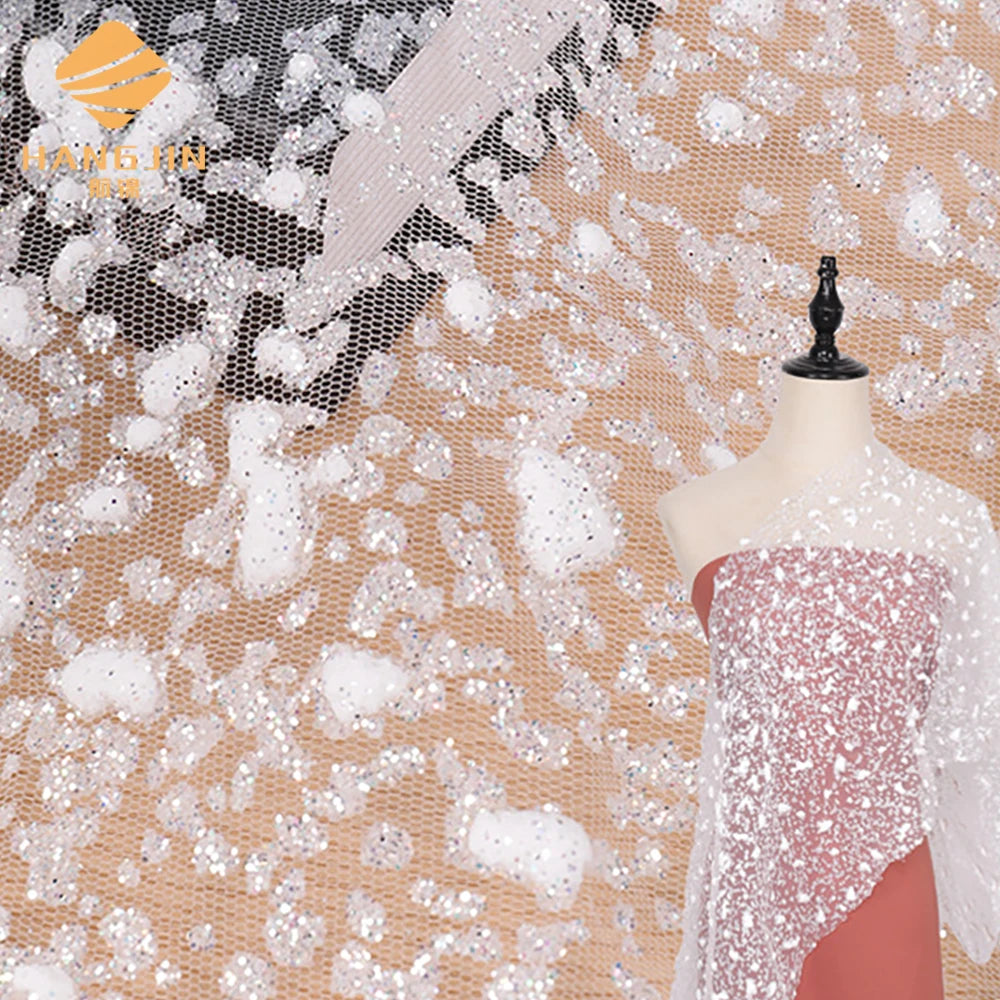 Wholesale Glitter Foam Lace Tulle Mesh for Wedding Dress Luxury Floral Glitter Lace Fabric