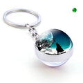 Glow in the Dark Wolf Key Chains Howling Wolf and Moon Double Side Glass Ball Keychain Wolf Head Pendant