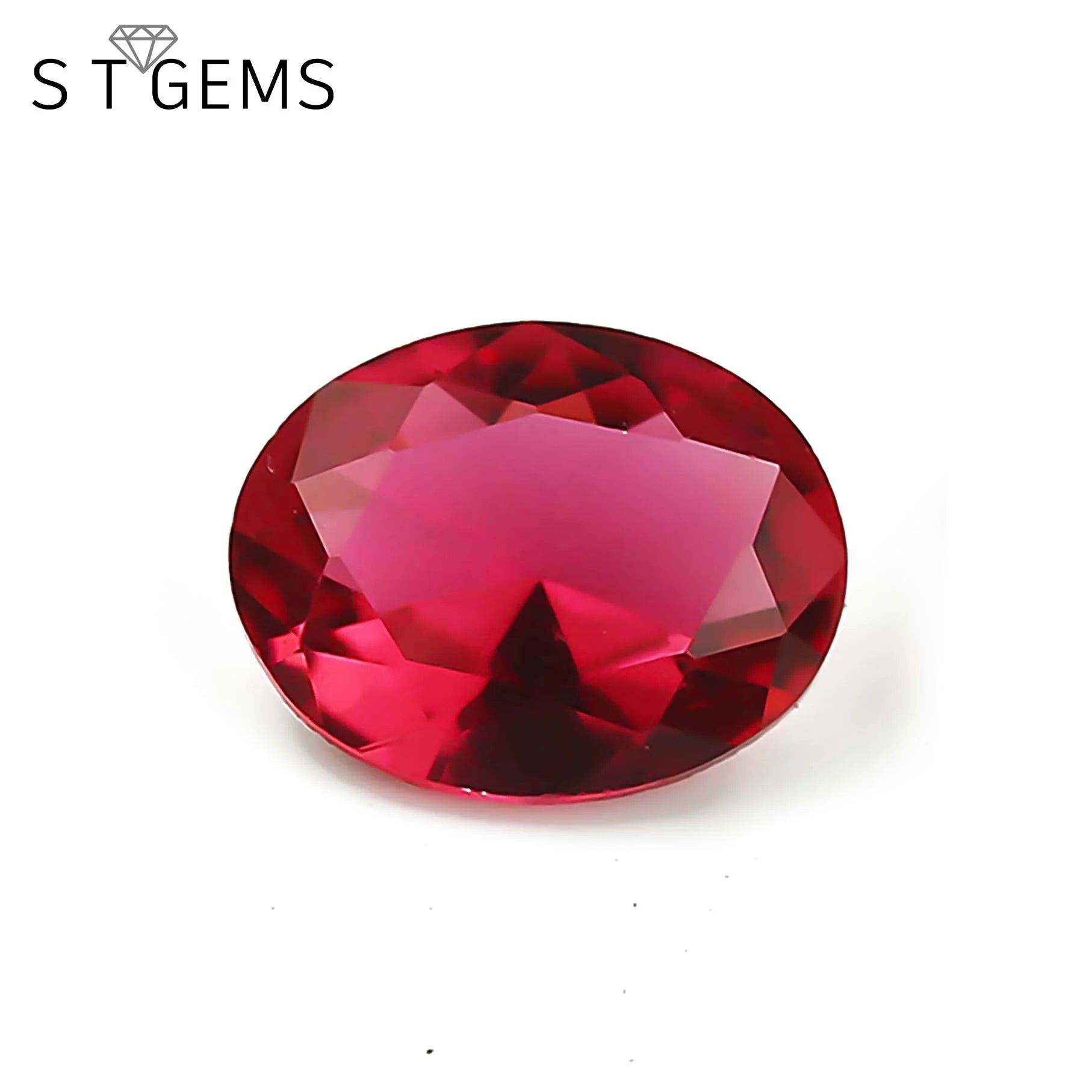 ST Gems Oval Shape Glass Stone Synthetic Rose Red Rainbow Crystal Glass Stone